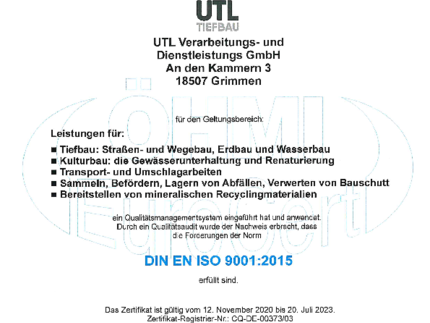 UTL erhält Qualitätszertifikat
